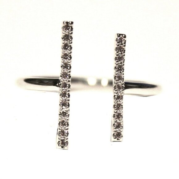 Wide Parallel Lines Open Band Cz Clear Cubic Zirconia Cross Silver Brass Ring 9 - Picture 5 of 7